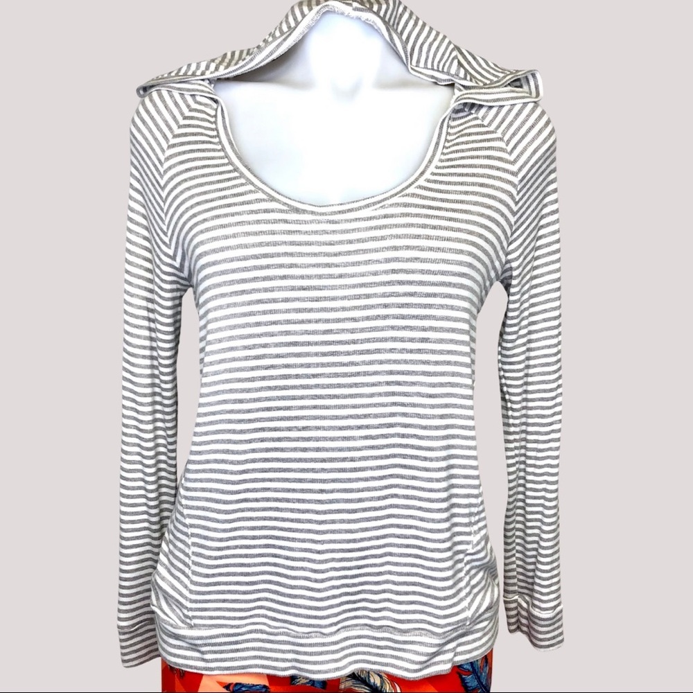 Women Splendid hooded scoop neck striped top, S - Picture 2 of 8